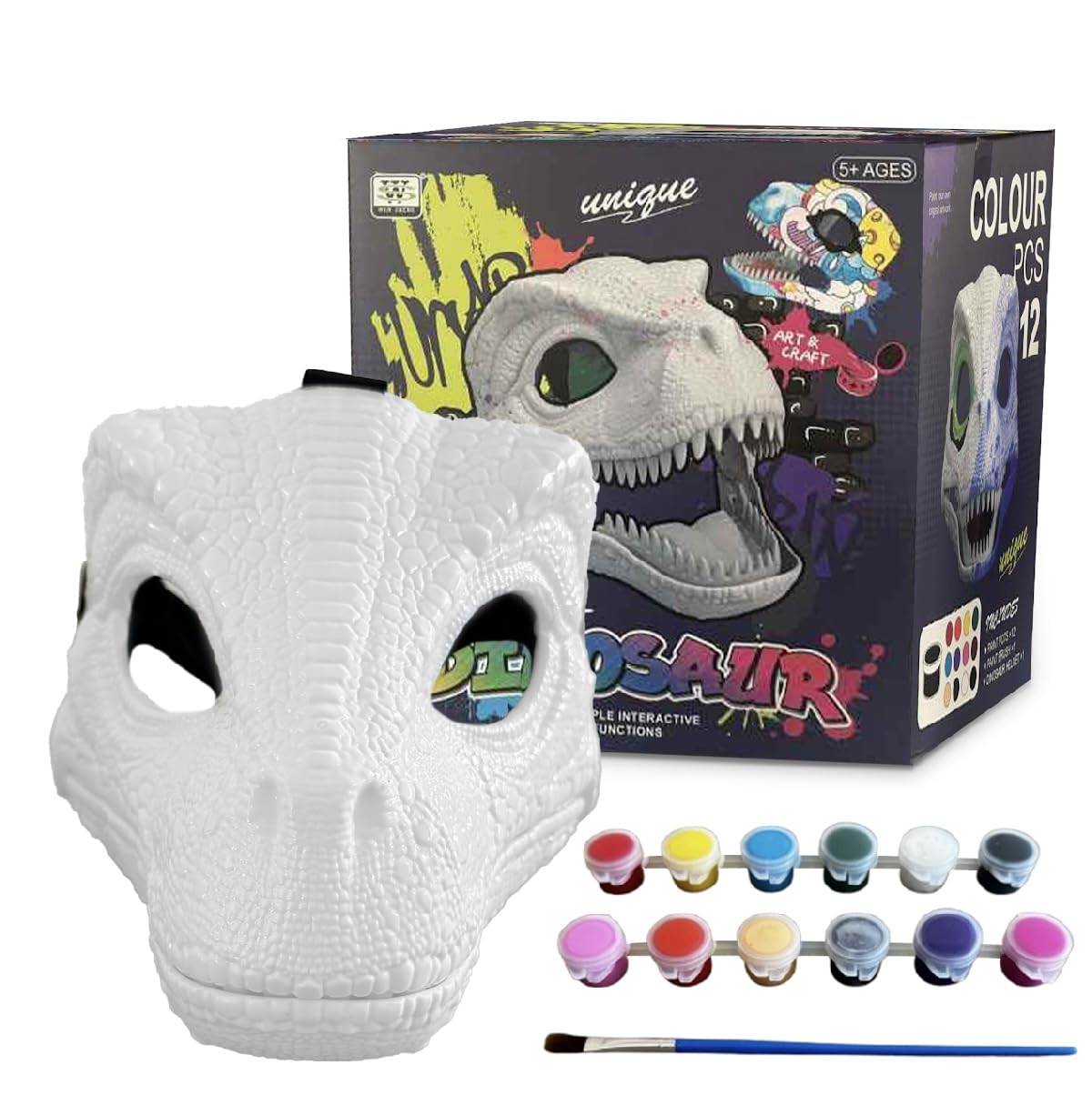 Crafted White Hard Plastic Dino Mask