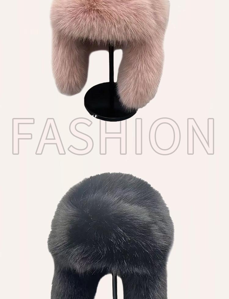 Women's Winter Lei Feng Hat with Faux Fox Fur Ear Protection - Warm, Thick, and Windproof