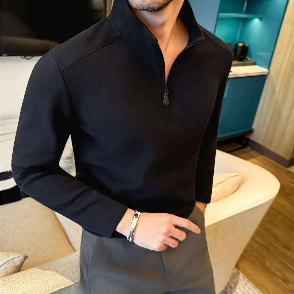 Autumn Winter Men's Thick Fleece Sweatshirts Solid Color Warm Half Zipper Pullover Tops Men Stand Collar Sports Full Sweatshirt