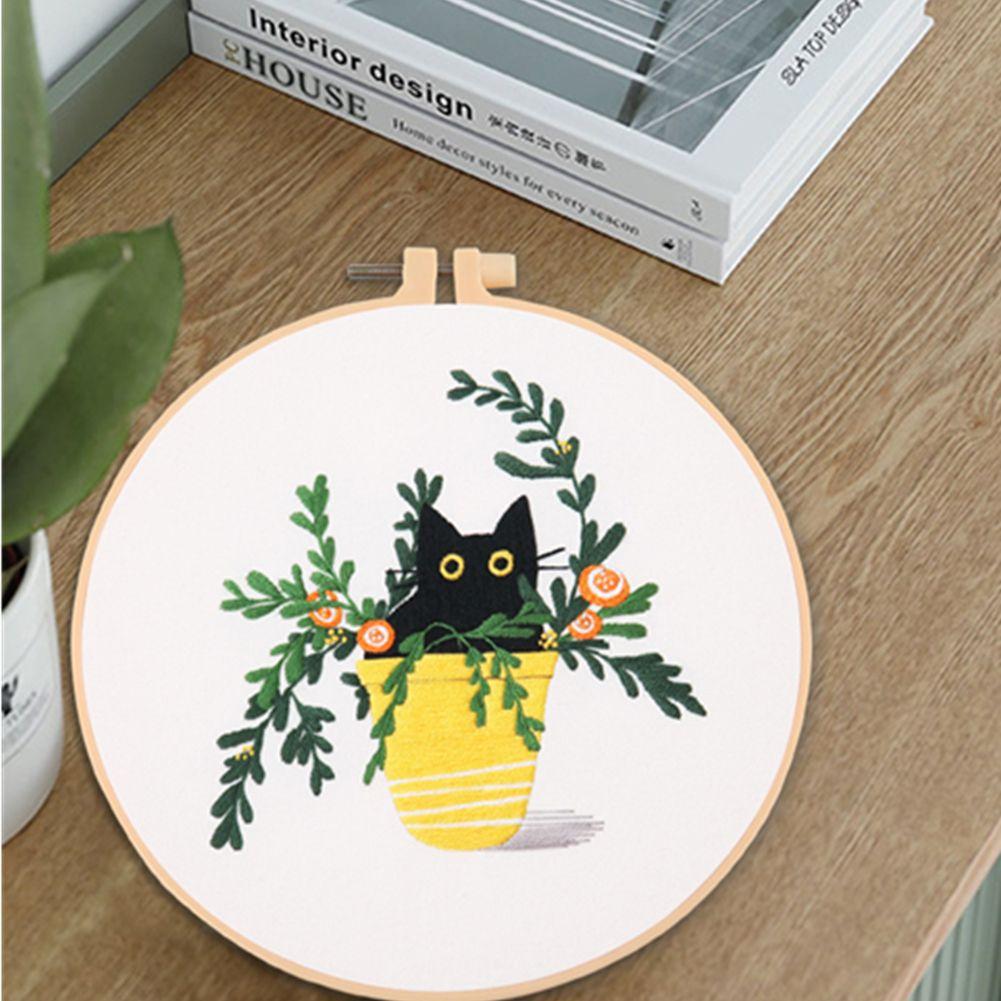 Needle Crafts Cross Stitch Kit Needlework Tools Flowers Embroidery Black Cat Pattern Embroidery Set