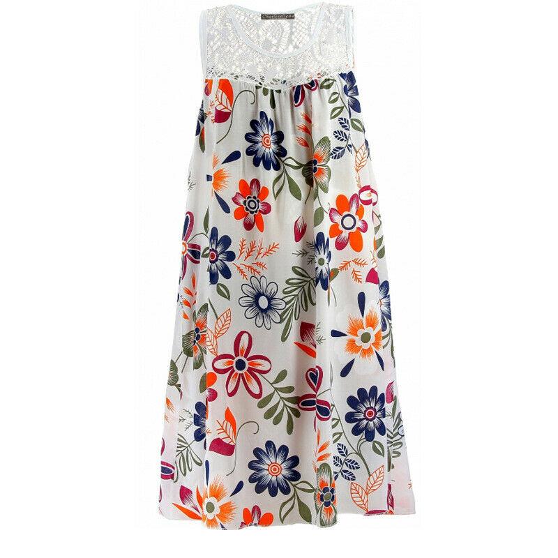 

Sleeveless Womens Summer Floral A Line Dress Cocktail Party Midi Beach Sundress White,M