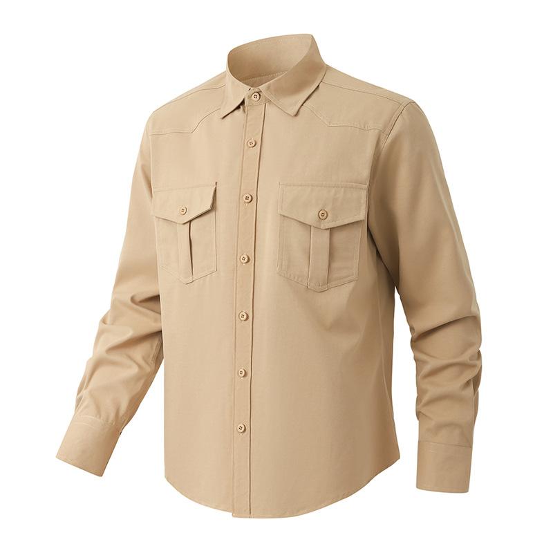 

Рубашки с длинным рукавом на пуговицах для мужчин, легкие рабочие рубашки из шамбре с карманами, мужские повседневные рубашки свободного кроя, удобная рубашка в западном стиле 2XL хаки