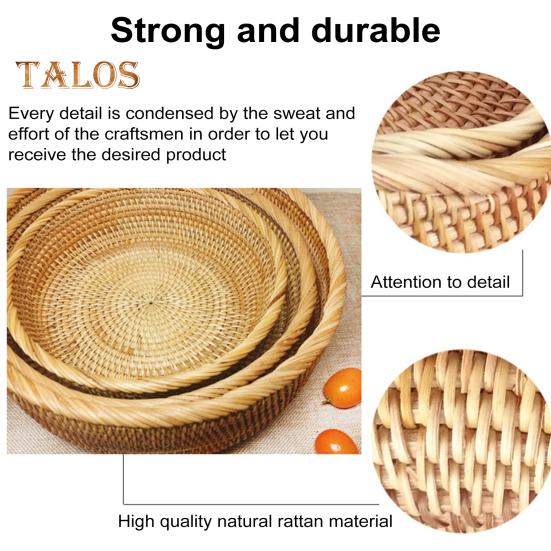 Oppbevaringskurv i rotting Rund serveringskurver til stue Håndvevd fruktskål Brødkurv til kjøkkenbenk