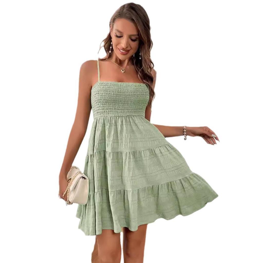 2024 One-Shoulder Solid Color Textured Dress - Versatile Summer Women's Fashion