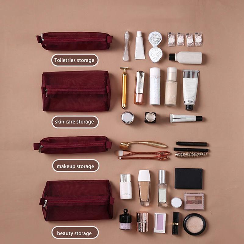 Detachable Makeup Bag Women Zipper Mesh Large Capacity Cosmetics Pouch Foldable Portable Travel Wash Storage Bag