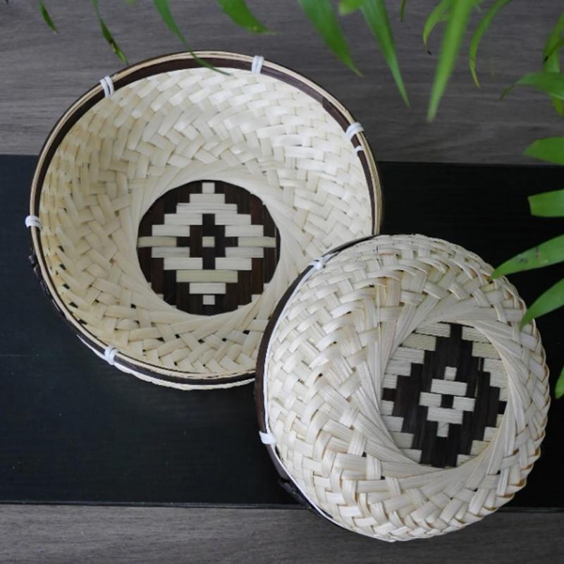 Bamboos Basket Box Natural Woven Storage Basket Bin Weaving Decorative Basket Box Farmhouse Picnics Table Storage Basket
