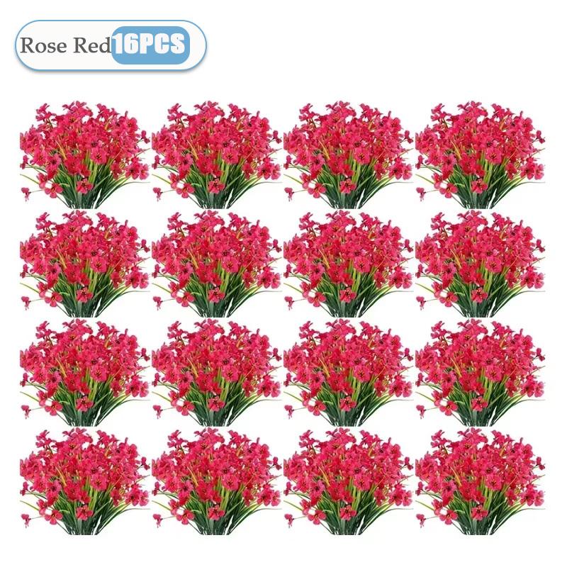 2-16PCS Artificial Flowers UV Resistant Faux Plastic Shrubs Plants Outdoor Garden Patio Porch Home Wedding Farmhouse Decorations