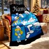 Custom Name Personalized Blue Smurfs Print Blanket, Home Decor, Bedroom, Sofa, Camping, Couch, Gifts for Birthday Christmas