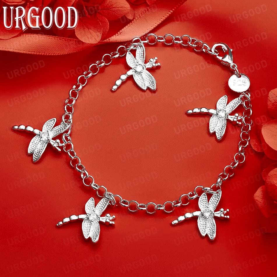 925 Sterling Silver Dragonfly Pendant Bracelet Fashion Gift Jewelry 20CM