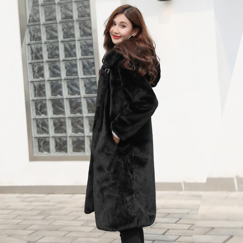 Imitation Rex Rabbit Hair Imitation Fur Jacket Women's Autumn and Winter Imitation Mink Hair Coat Medium and Long Thickened Large Size Hooded