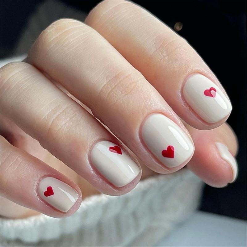 24 Pieces Press on Nail False Nail with Heart Designs Nail Art Acrylic Glossy Finish Stick on Nail for Women and Girls 1