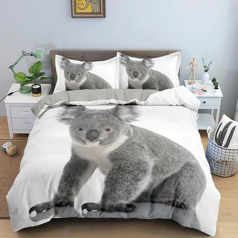 Cartoon Koala Duvet Cover King Queen Lovely Animal Bedding Set for Kids Teens Adults Wildlife Quilt Cover with Pillowcase