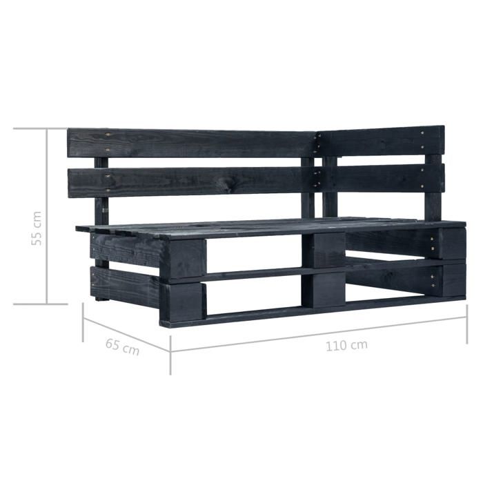 Banc d'angle - vidaXL - Palette de jardin - Bois massif - Noir - 110x65x55 cm