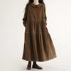 Japanese Style Corduroy Doll Collar Autumn A-Line Long-Sleeve Dress