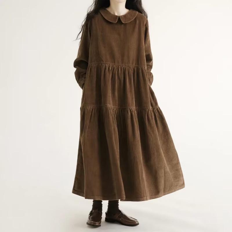 

Japanese Style Corduroy Doll Collar Autumn A-Line Long-Sleeve Dress M