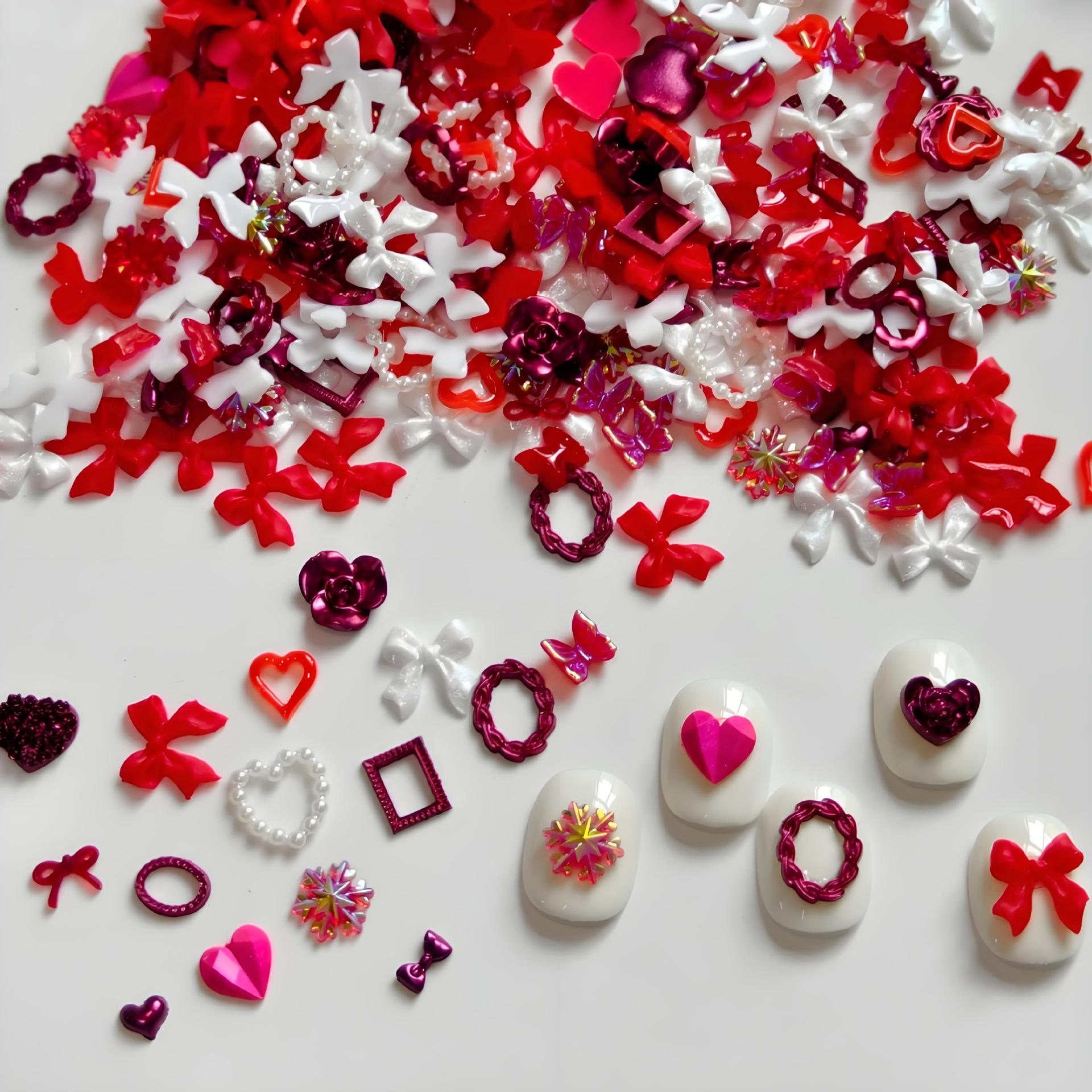 

Праздничный красный и черный цветочный жемчужный бант набор для нейл-арта