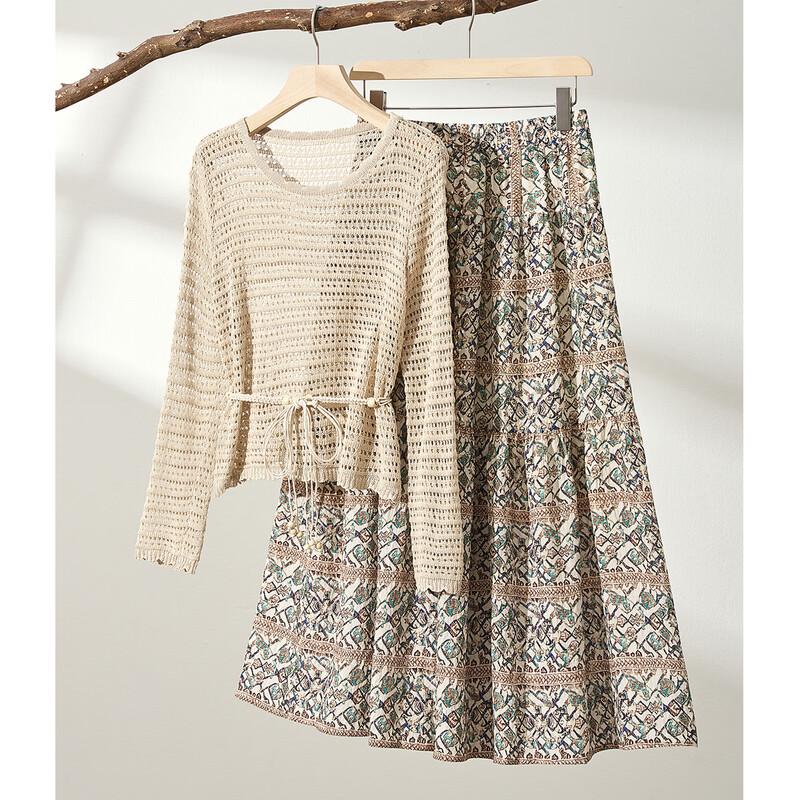 TERRE BLEUE Women s Summer Hollow Out Skirt Set L