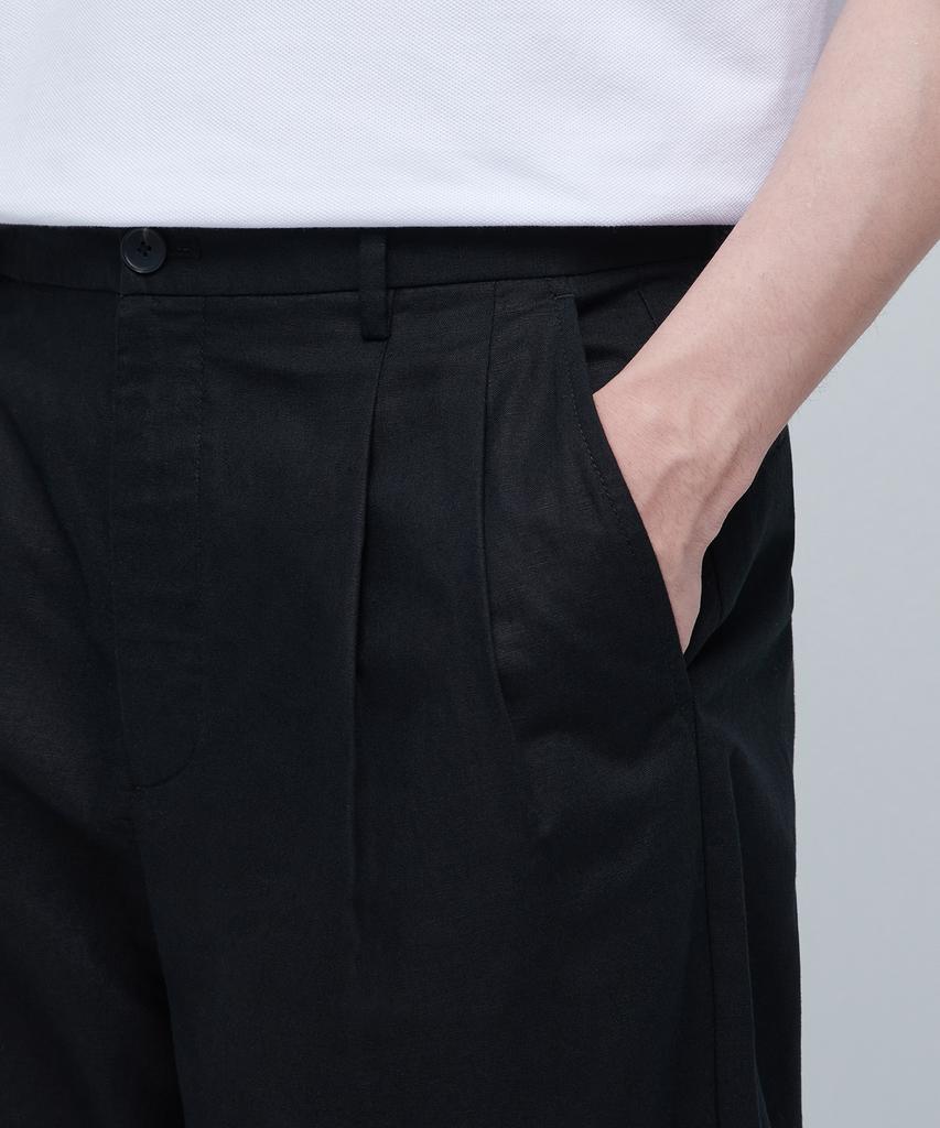 MUSINSA STANDARD Cotton Linen Two-Tuck Wide Pants [Black]
