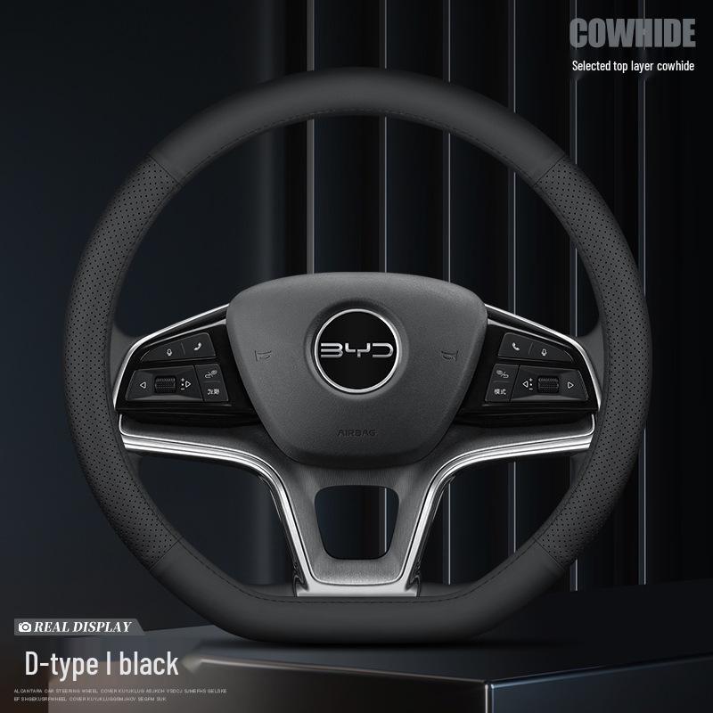 Genuine Leather Steering Wheel Cover for BYD Han, Yuan, Song Pro, Qin Plus/DMI, Han EV, Song Max