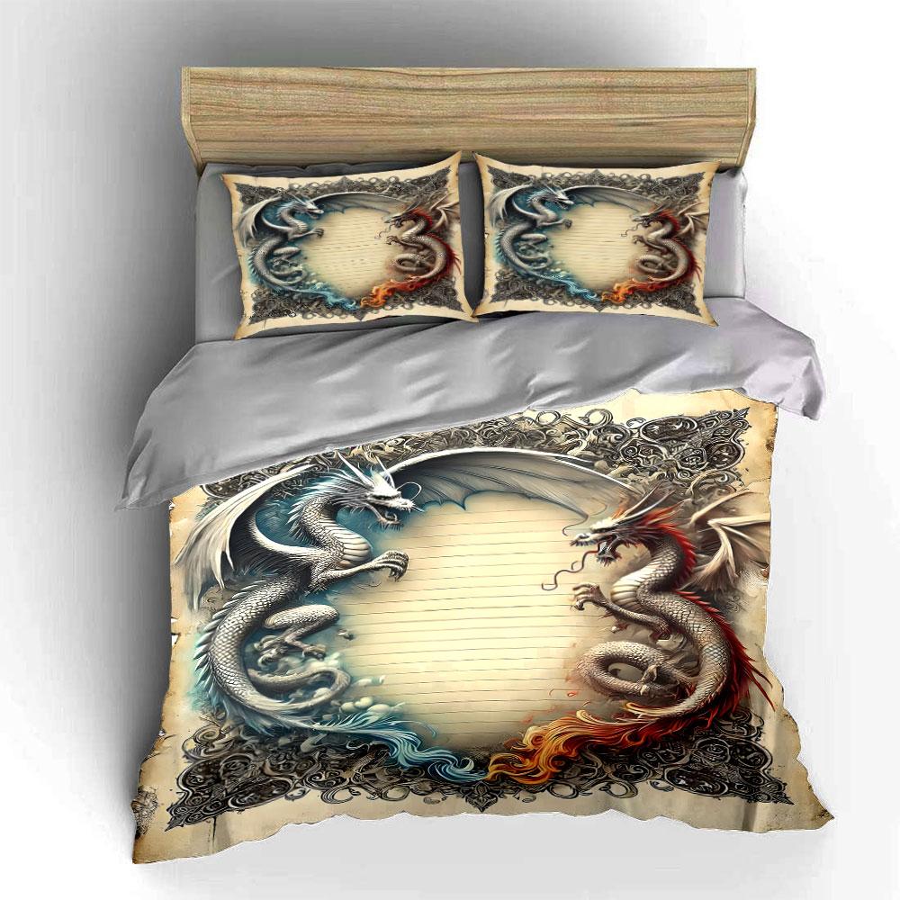 White and Red Dragons. Bedding Sets Duvet Cover Sets Duvet Covers Pillowcases(1 * Duvet Cover 2 * Pillowcases Without Duvet Insert)