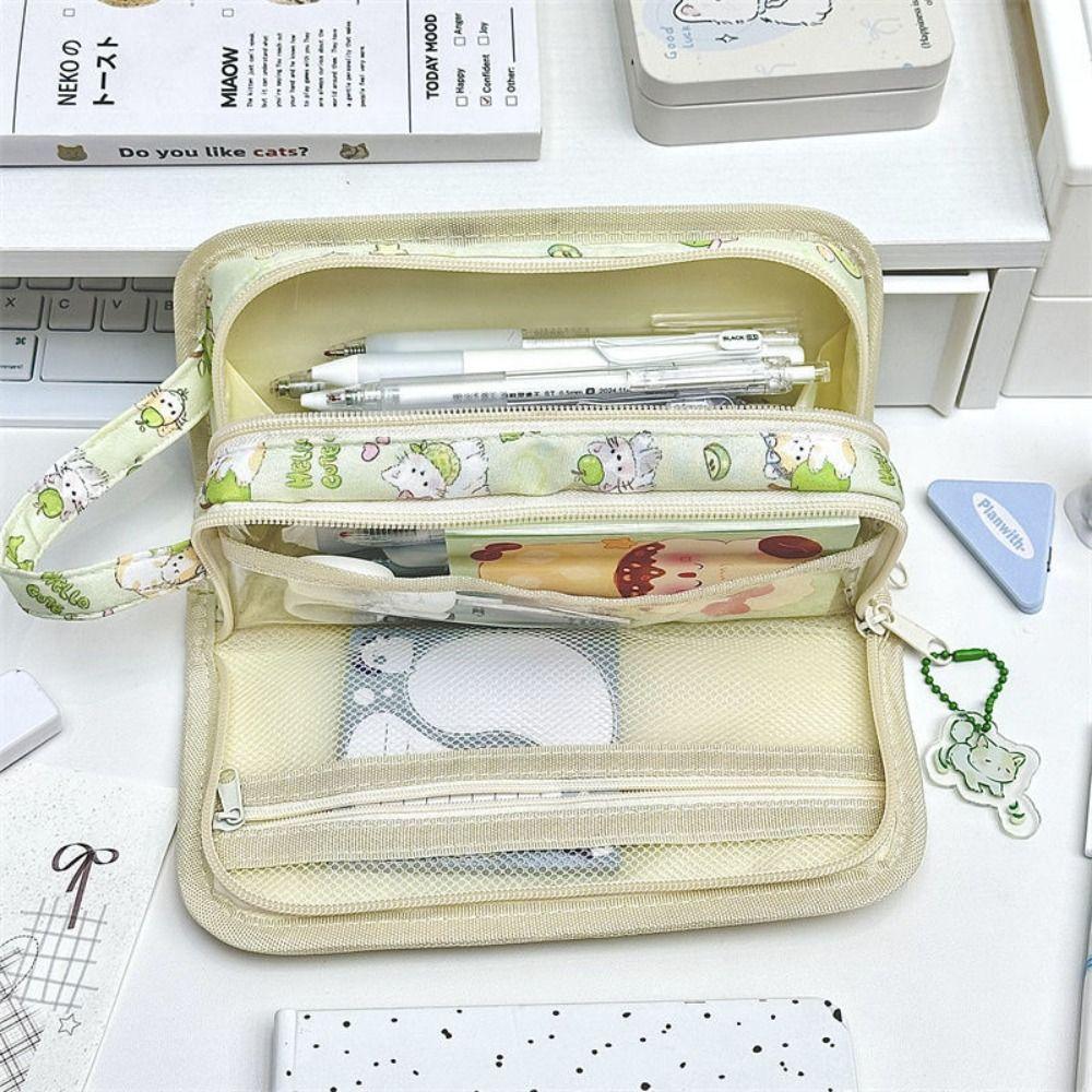 Cartoon Cute Kitten Pencil Case Multilayer PVC Large Capacity Stationery Bag Dirty-proof Stationery Storage Bags Student