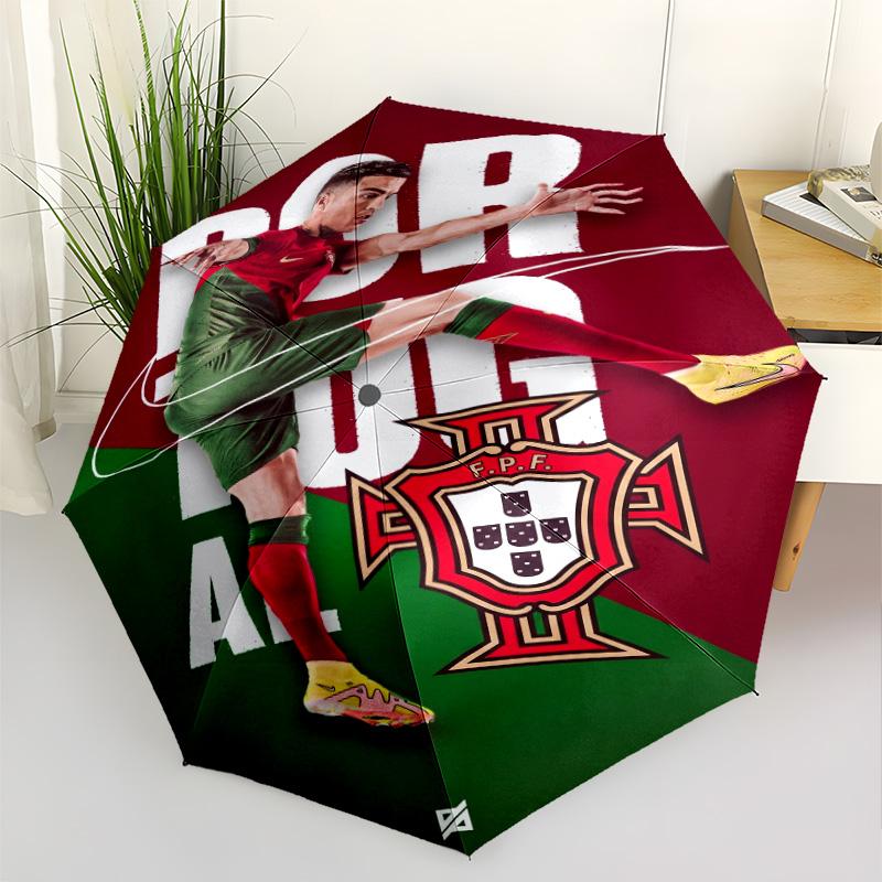 Cr7 Football Legend Outdoor Automatic Umbrella Compact 8-Rib Design Durable Plastic & Iron for Outdoor Daily Use Vibrant Pattern Umbrella