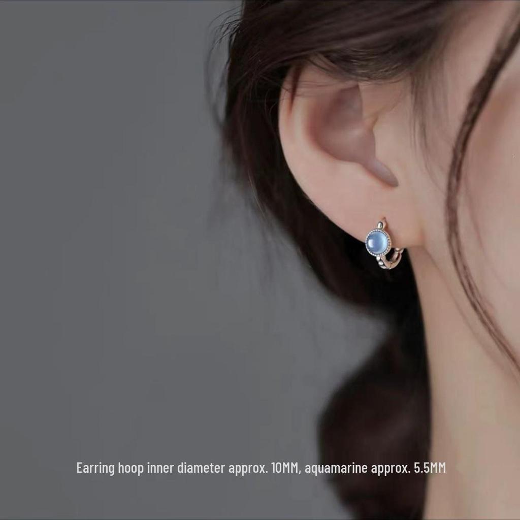 Sterling Silver Aquamarine Stud Earrings - High-End, Light Luxury 2024 Style for Women