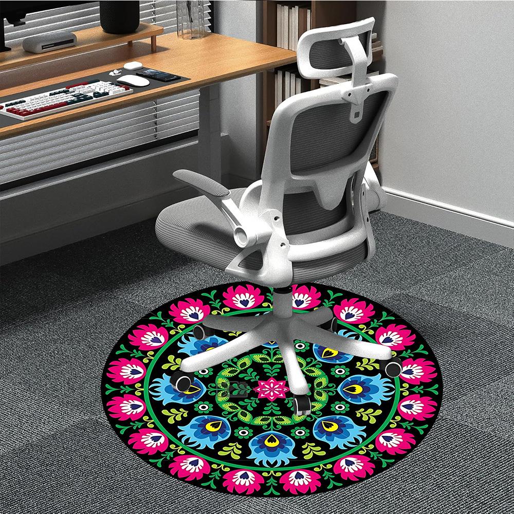 

1PC Ethnic Floral Pattern Chair Carpet for Office Non-Slip, Lightweight, Machine Washable Rug for Office, Sleeping, Room - Holiday DecorPoly 80cm by 80cm