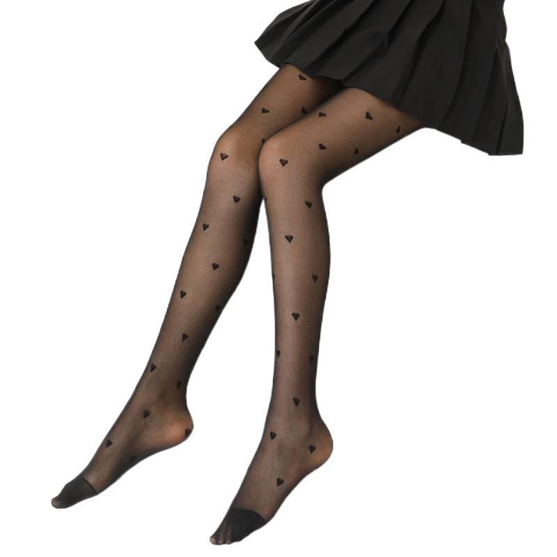Women's Cross Heart Polka Dot Silk Stockings - Sexy Lolita Tights in Black