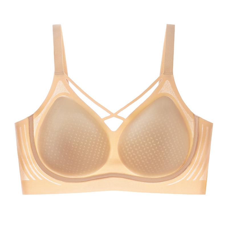 Spring and Summer Light and Breathable Non-marking Hole Cup Women's No Steel Ring Soft Support Upper Support Gathering Comfortable Bra