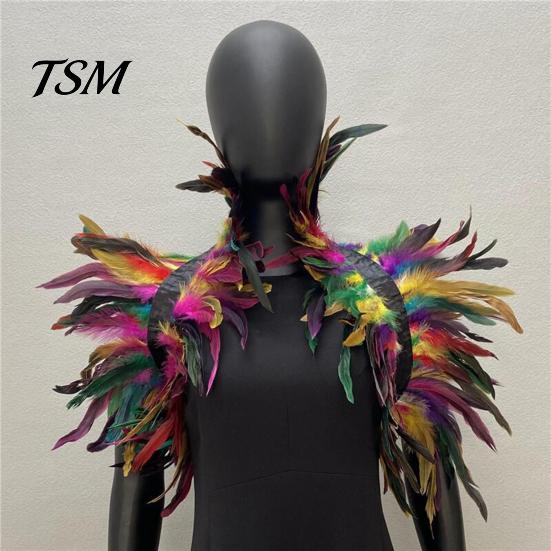 Keine Reizung Feder Schal Stola Schulterwickel Umhang Weich Verstellbar Retro Gotischer Kragen Mit Schwarzem Satinband Cosplay Party Körper Bühnenperformance