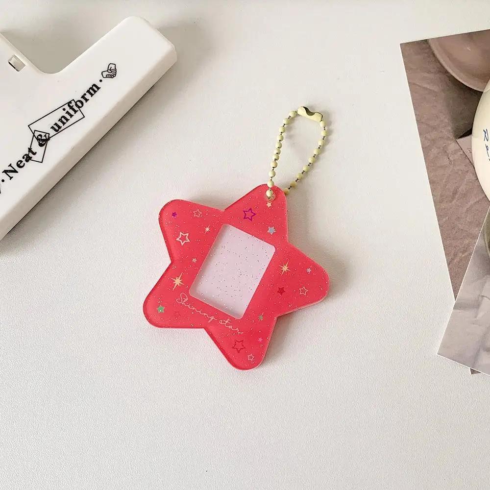 Portable Glitter Star Acrylic Photocard Holder Keychain 1-Inch ID Card Case Student Idol Photo Bag Durable Card Storage
