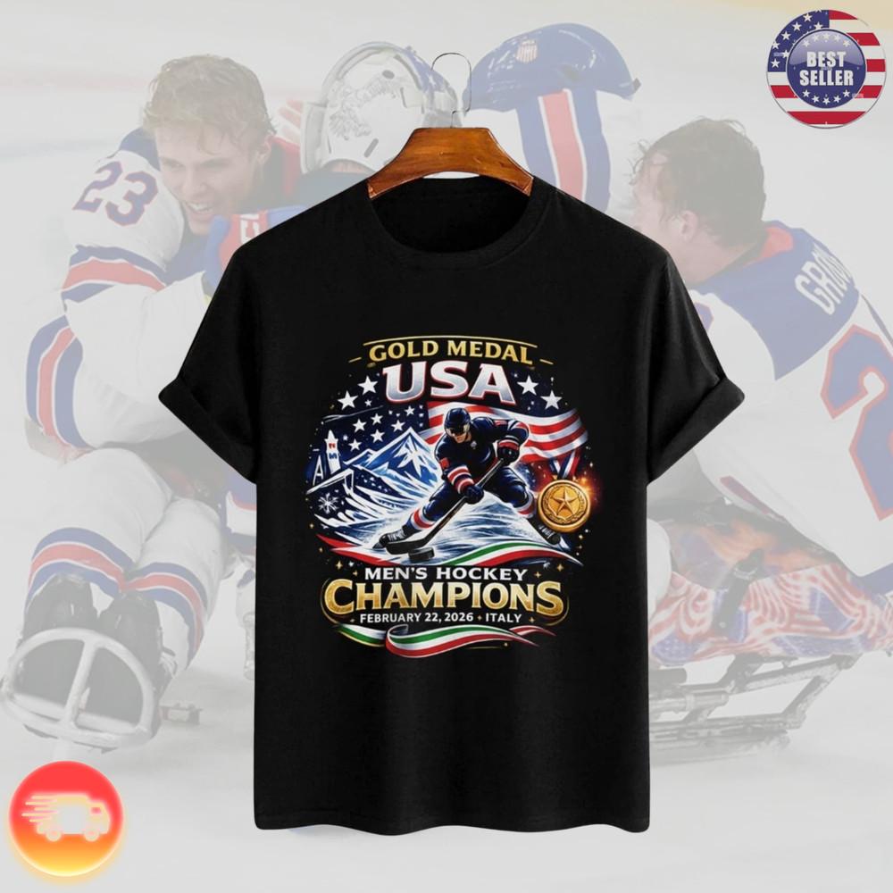 USA Hockey Gold Medal Champions 2026 T Shirt Reprint L