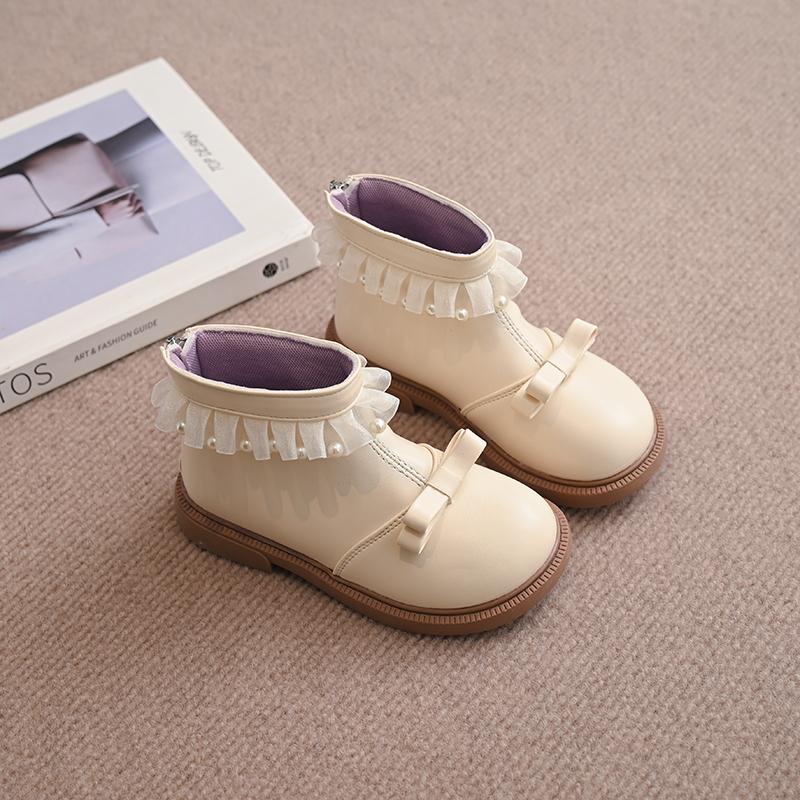 Girls Ankle Boots Sweet Children Short Leather Boots Lolita Style Kids Princess Boots with Bow-knot Spring Autumn 2024 New