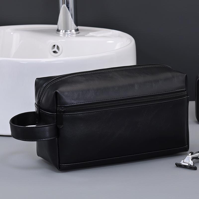 Men Leather Travel Business Shaving Cosmetic Bag Strorage Portable Toiletry Bag Large Capacity Organizer Handheld Wash Bag
