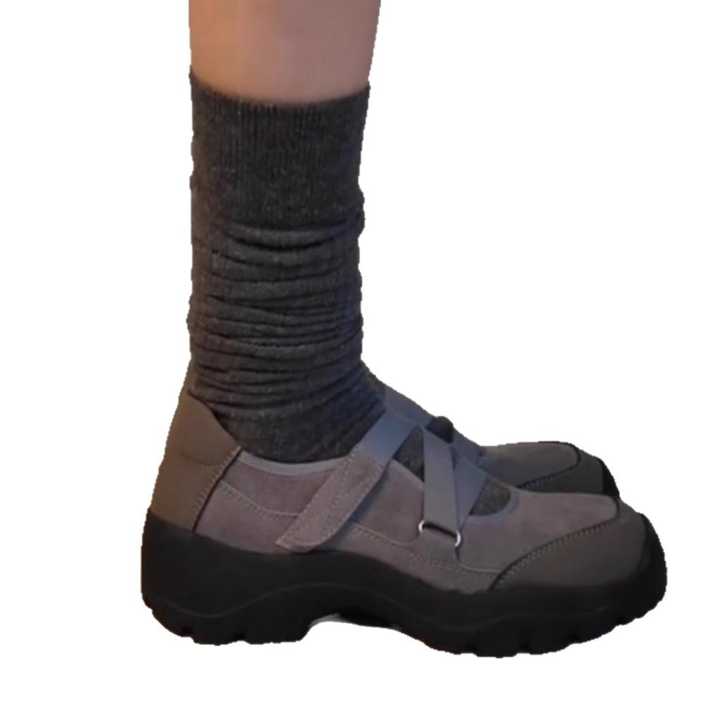 Leather version~ retro Velcro round head Mary Jane shoes children's light mouth thick heel single shoes platform casual sports shoes