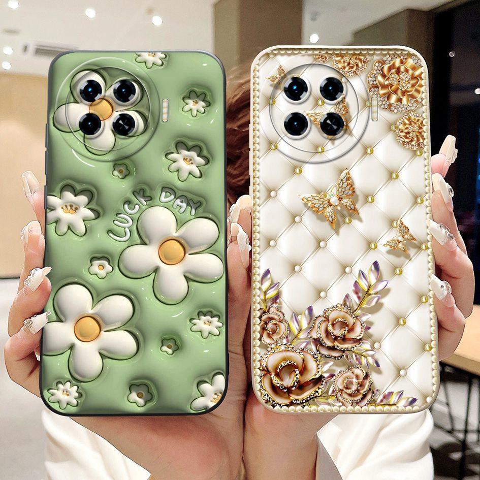 For Tecno Spark 20 Pro+ 2024 Case Fashion Flower Cactus Soft Liquid Silicone Lens Protective Cover on Spark 20 Pro Plus KJ7 Etui