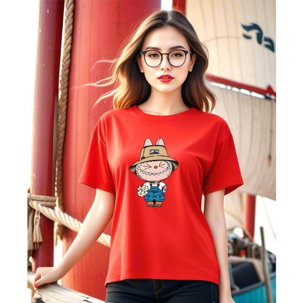 LABUBU 3D Printed Round Neck Short-sleeved Casual Loose Women's T-shirt