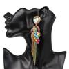 Multi Color Crystal Animal Jewelry Long Crystal Chain Tassel Dangle Earrings Rainbow Rhinestone Parrot Earrings