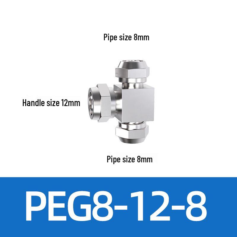 Trachea Quick-Connect T-Nozzle Adapter for Air Pumps and Compressors, with PE Pneumatic Lock Nut, Reducer, and PEG4 6/8mm Compatibility.