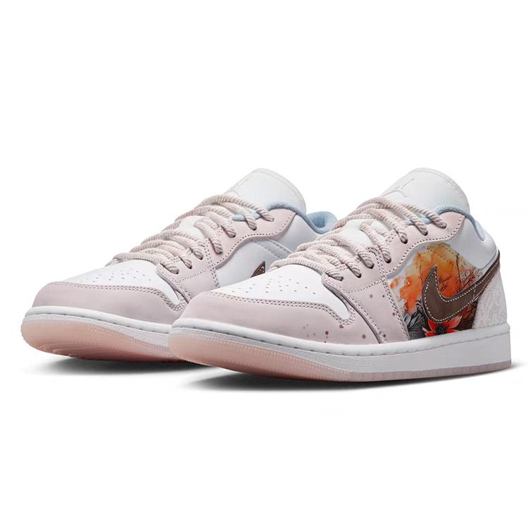 Jordan Air Jordan 1 Abrasion Resistant Slip Resistant Low Top Vintage Basketball Shoes Women's Pink White IB8859-101(Team181-)