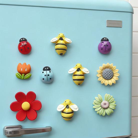 10 buc Magnet de frigider cu animal și floare Rășină Gândac albină Lalea Floarea-soarelui Magnet pentru frigider Decorare Magnet pentru casă birou bucătărie tablă albă dulap
