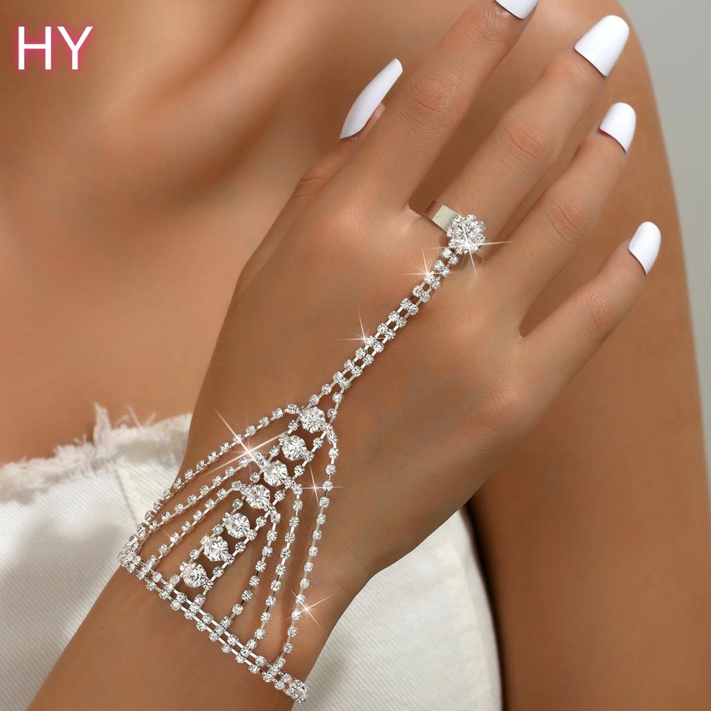HY European American Style Shiny Diamond Bracelet for Women Cross-Border Fashion Charm Bracelets Opening Ring Chain Bridal Hand