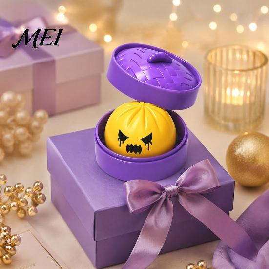 Steamed Bun Stress Relief Toy Dumpling Squeeze with Purple Steamer, Creepy Squeezing for Halloween, Home Office Relaxation Ball Fidget Desk Toys