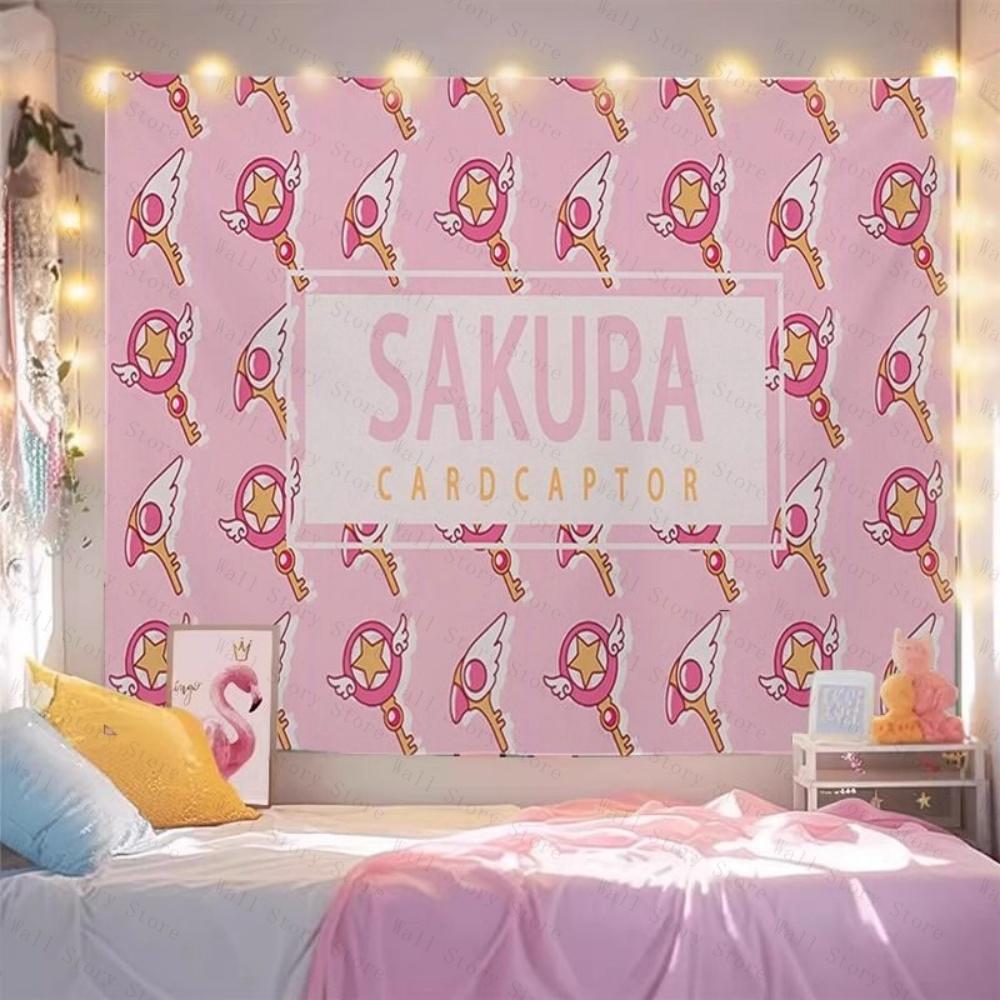 Magical Girl Tapestry Moon Print Pink Aesthetic Wall Hanging for Bedroom Tapestry Dorm Cute Cartoon Background for Home Tapestry