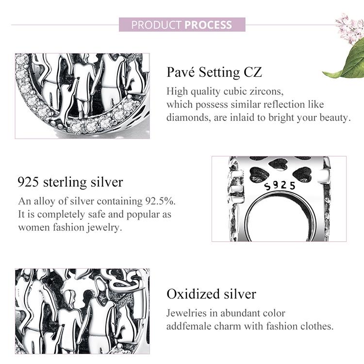 WOSTU 925 Sterling Silver Happy Family Charm Round Bead Female Fit Original DIY Bracelet Jewelry Gift