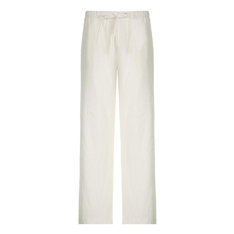 Casual Basic White Pants Women Baggy Low Waist Straight Trousers Solid Color Thin Linen Wide Leg Pantalones Ladies Spring Summer Trouser