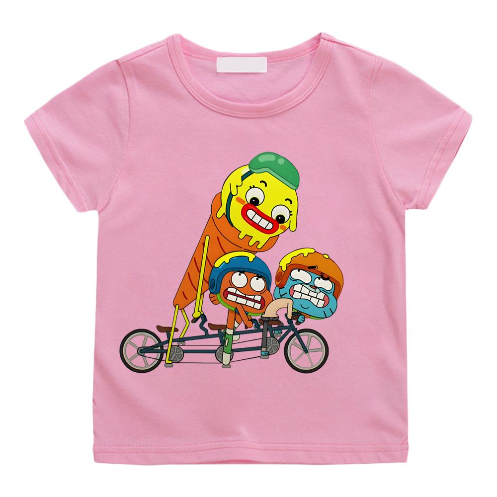 TV The Wonderfully Weird World of Gumball Cycling print T-shirts Cartoon Manga Kawaii 100%Cotton Short Sleeve Boys Girls T Shirt