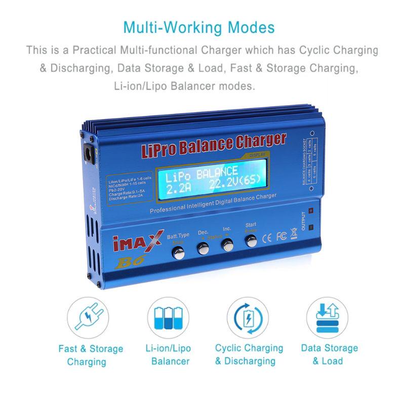 HTRC iMAX B6 AC RC Charger 80W B6 Balance Charger Digital LCD Screen Li-ion Nimh Nicd Lipo Battery Discharger Cable