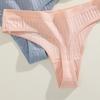 Duży Rozmiar 3 Szt. Damskie Bawełniane Stringi Seksowne Prążkowane Oddychające Majtki Codzienna Urocza Bielizna z Kokardką Dziewczęca Niska Talia G-String Lingerie